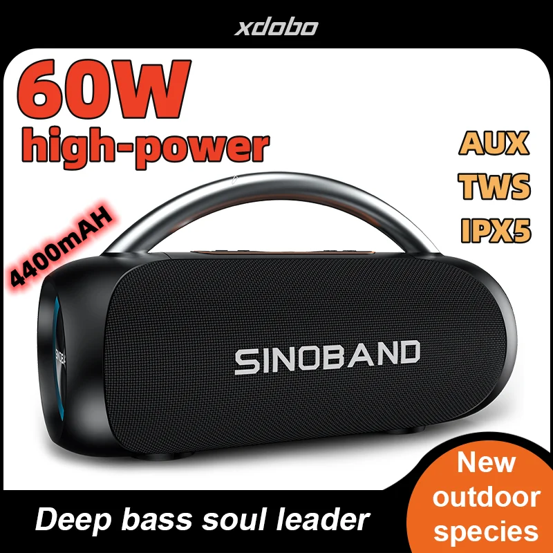 

XDOBO SINOBAND Youth 60W Super Power Caixa de som bluetooth Outdoor Waterproof Portable Subwoofer Sound Box System TWS AUX
