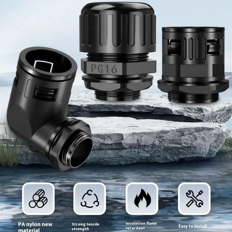 10 Pieces Plastic corrugated pipe fittings nylon hose waterproof fittings quick threading pipe fitting 90 degree elbow