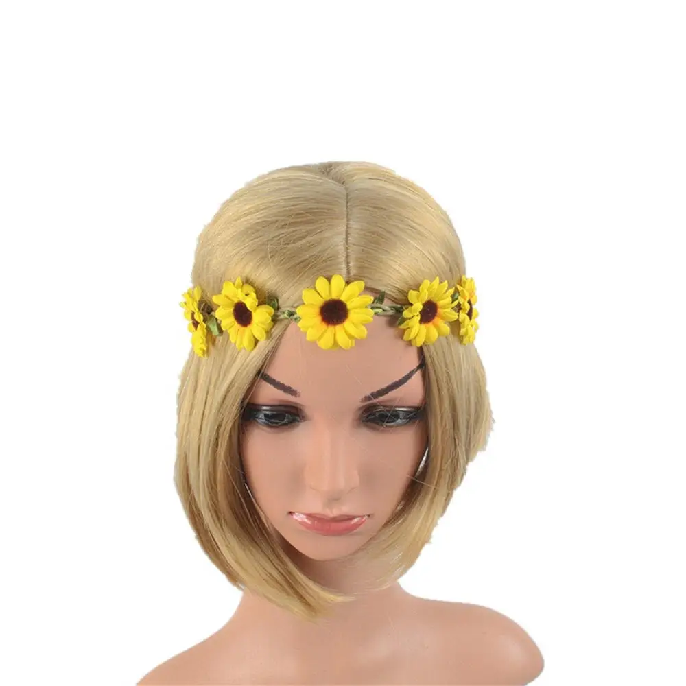 Simulation Sunflower Braid Hair Band Headwear Children Hair Accessories Bride Wreath Beach Garland  Wedding Flower Headband