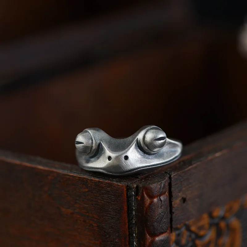 

S925 Silver cute Frog Ring wholesale women's open vintage niche design silver ring