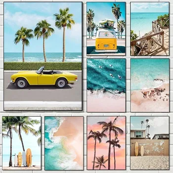 Summer Sunshine Beach Surf Palme Vista mare Poster Dipinti su tela Immagini di arte della parete Decorazioni per la casa