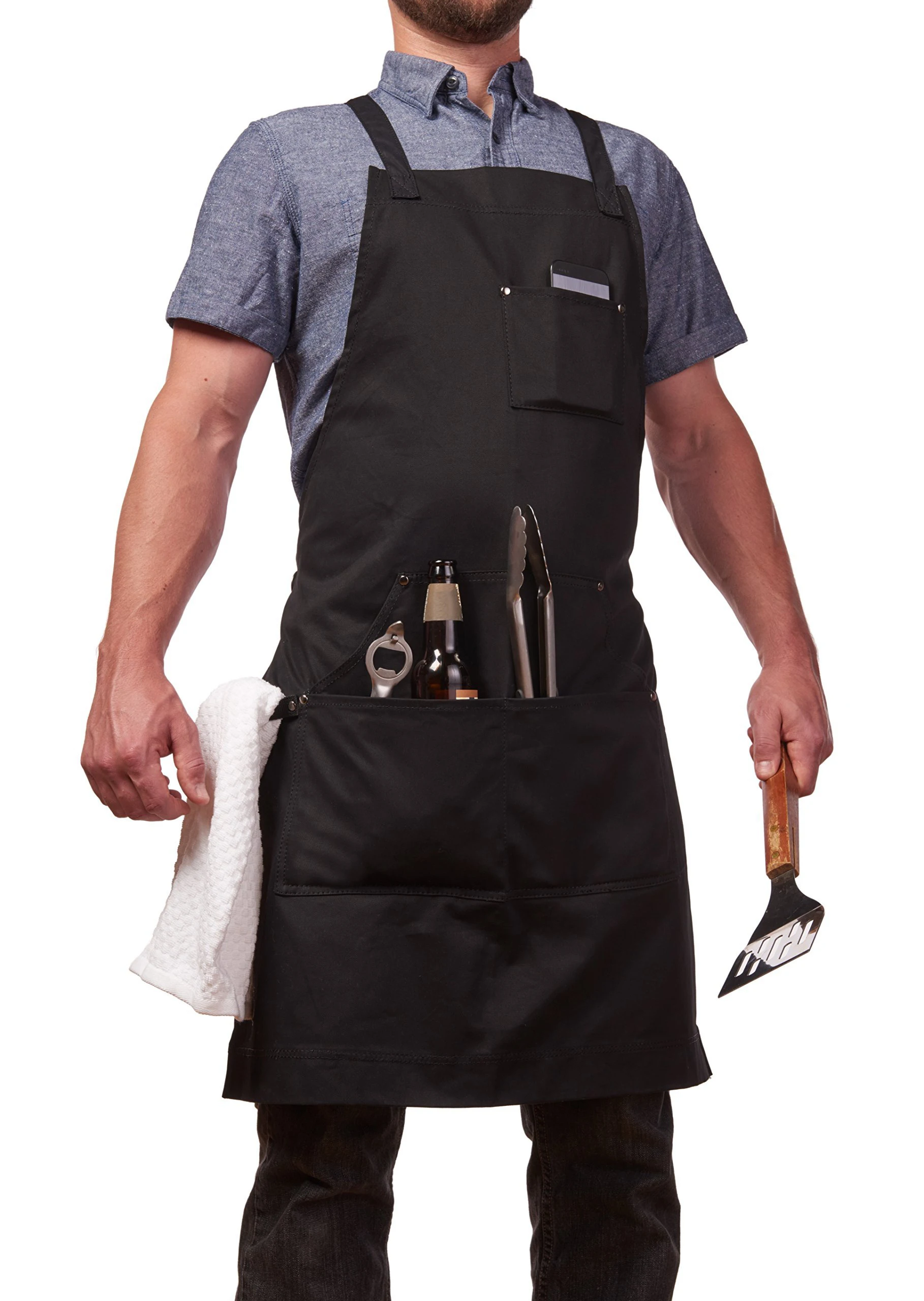 Canvas Apron for Men with Pockets,Professional Grade Chef Aprons for BBQ,Kitchen,Woodworking,Tailor，Sending with Work Gloves