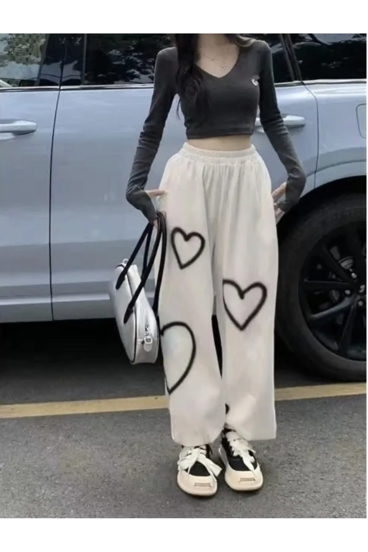 

Heart Detail Tracksuit Underpants Standard Cotton Normal Waist Side Pocket Eru Cow Striped Flat Unisex Medium Single Long Casual/Daily