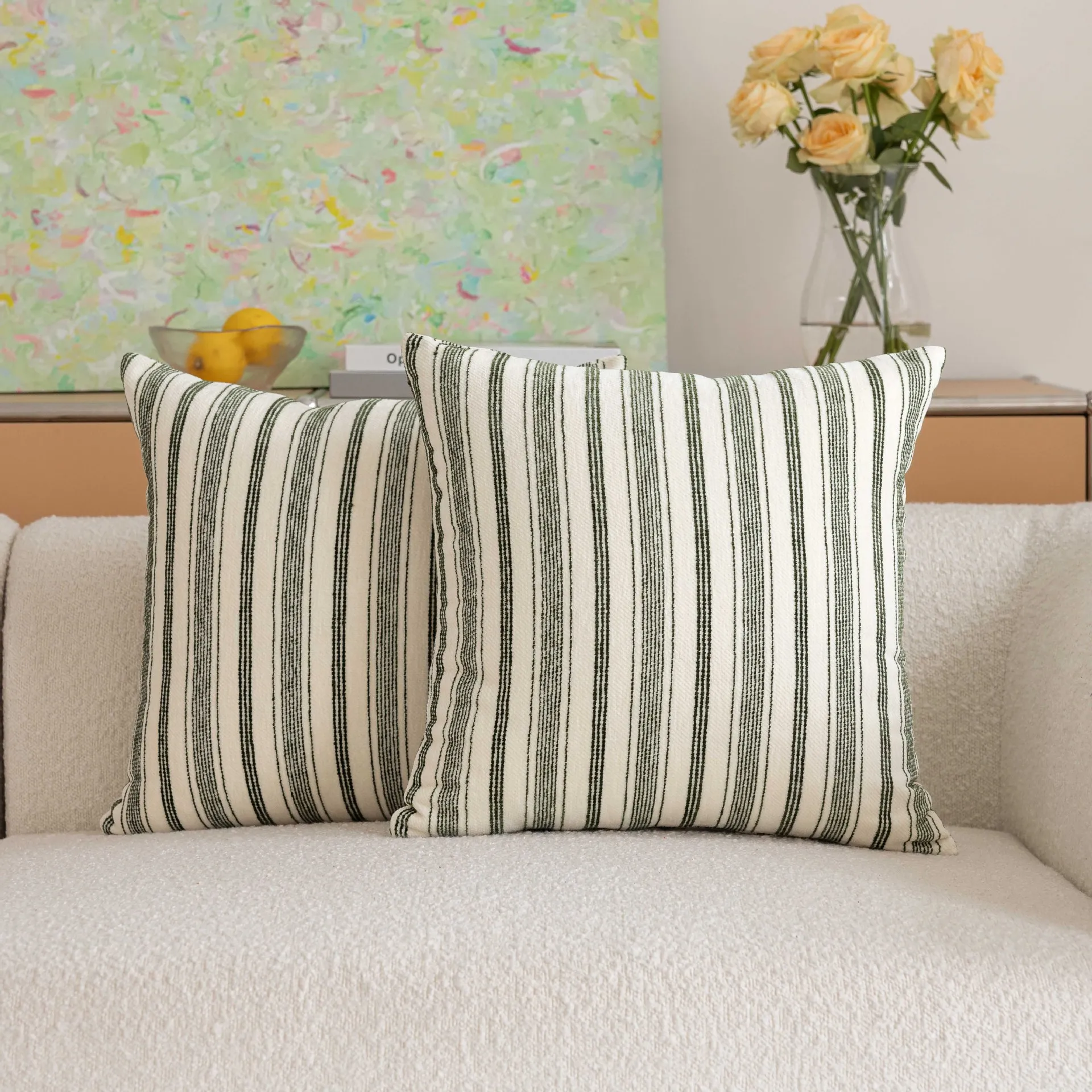2 Stück Retro Gestreifte Samtkissenbezüge Cojines Zen-Stil Wohnzimmer Sofa Kissenhülle Abnehmbare Waschbare Kopfteil-Kissenbezüge – Detail 10