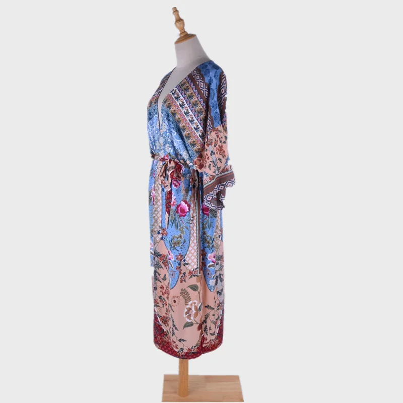 Kaftan Long Boho Beach Dress Bikini Cover-up African Cotton Hippy Floral Free Size Women Beach Wear Cover Up Caftan Maxi Gown 5