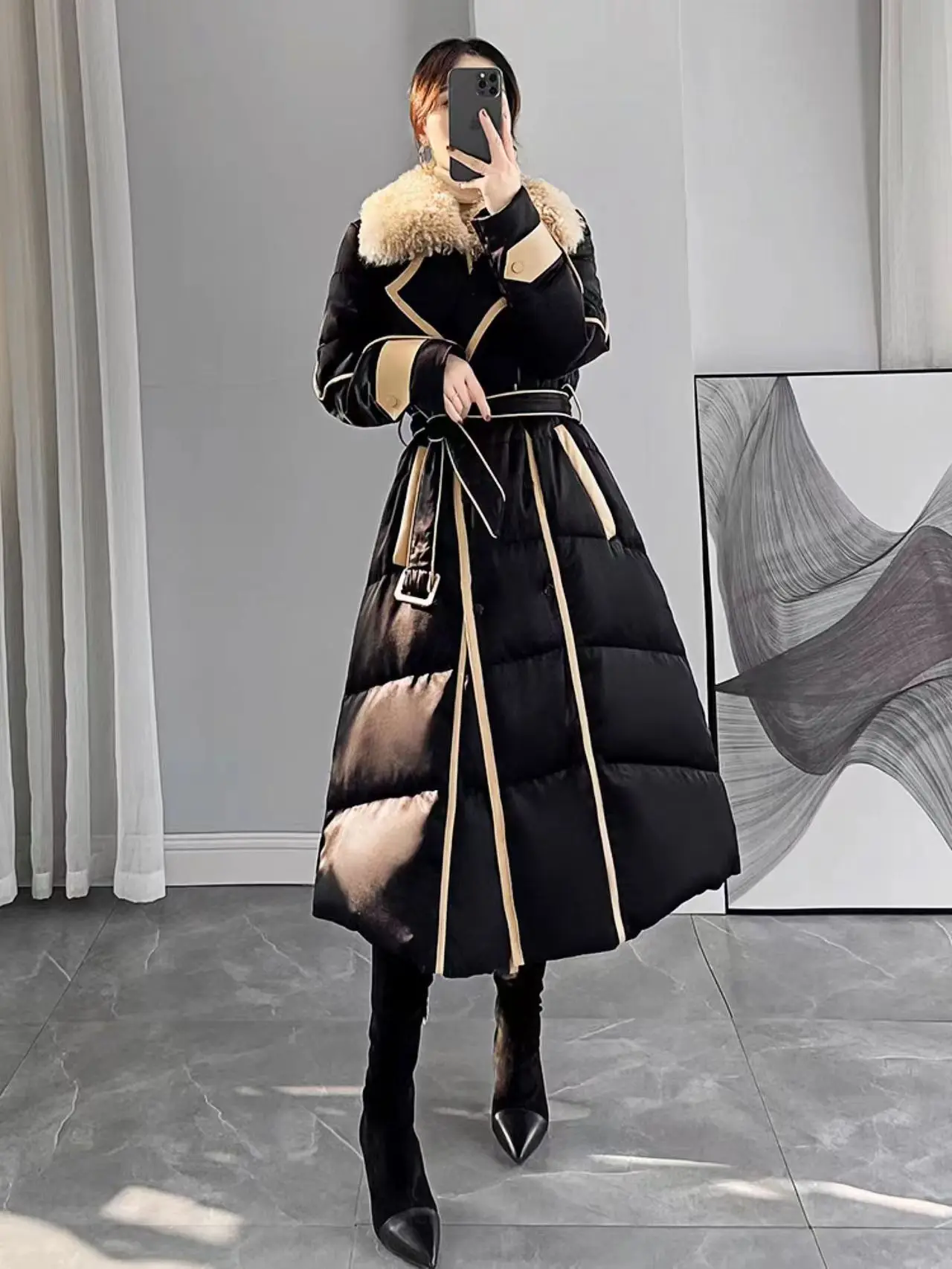 Large Collar Down Jacket, Korean Design With a Tie Up Waist Length Jacket, Women's Winter New 2023