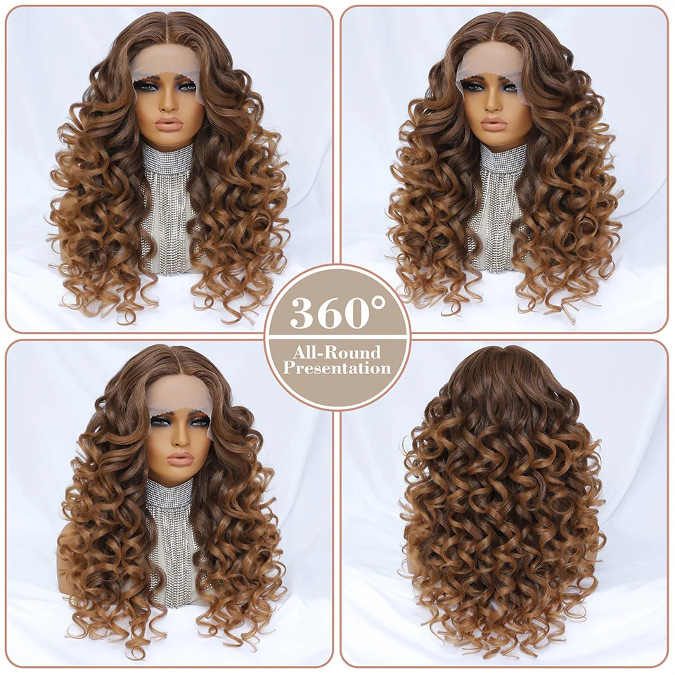 Lace Front Wig 24 Inch Curly Synthetic Blonde Orange Female 13X4X1 For Black Women Cosplay Hair Daily Use