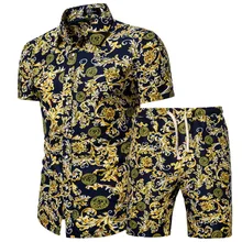 

Men Leisure Set Trendy Fashion Slim-Fit Short-Sleeved Shirt and Shorts Two-Piece Suit for Men