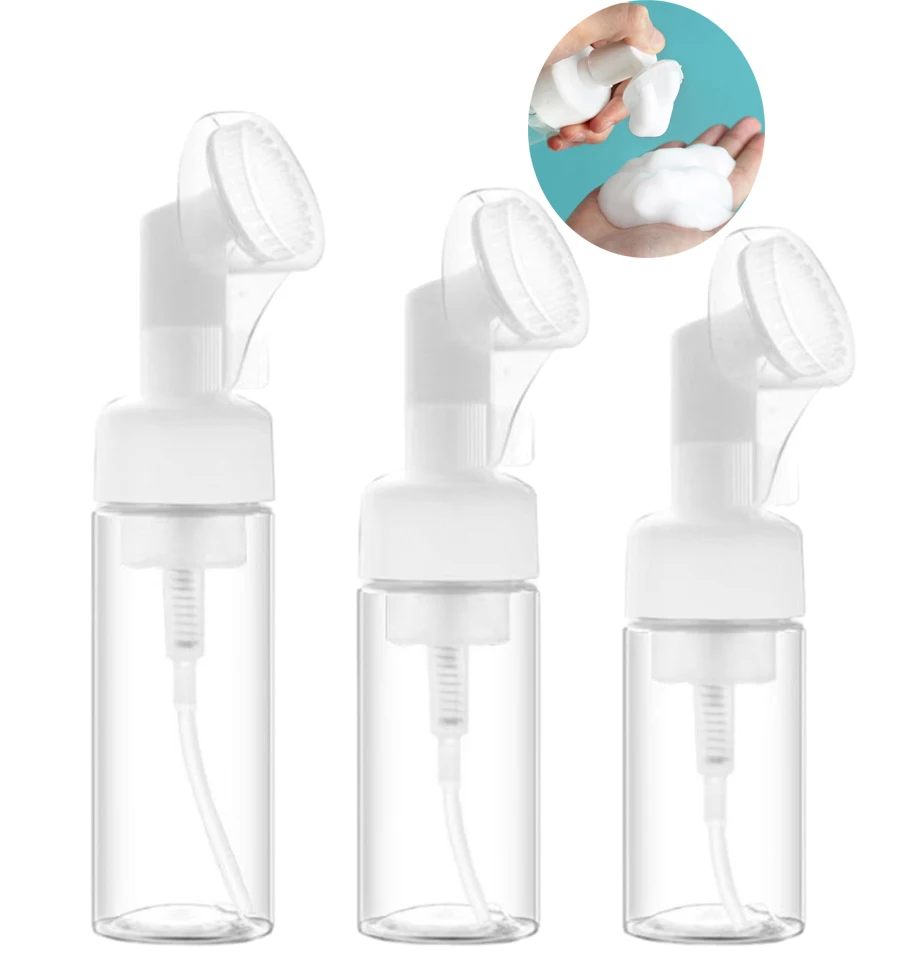 

100/120/150ml Empty Facial Cleanser Foaming Bottle Mousse Soap Pump Bottle With Wash Brush Refillable Lotion Shampoo Dispenser