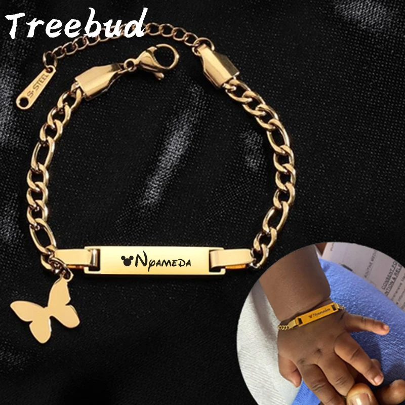 Treebud Custom Name Butterfly Baby Bracelets Stainless Steel