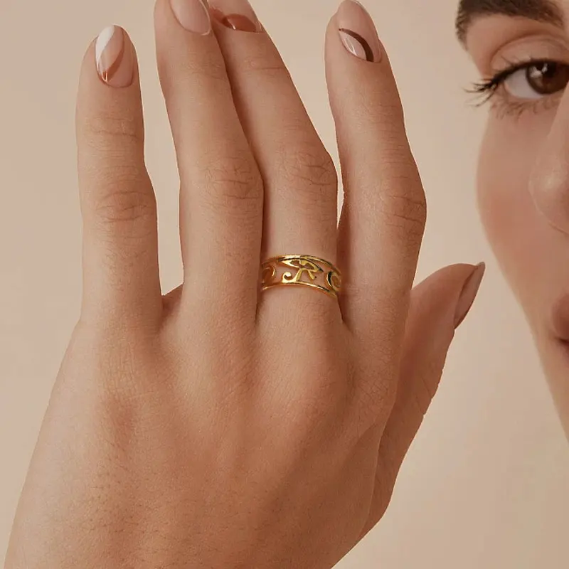 YILUOCD Stainless Steel Ancient Egypt Ra Udjat Ring Eye Of Horus Ankh Cross Ring for Women Protection Amulet Egyptian Jewelry 3