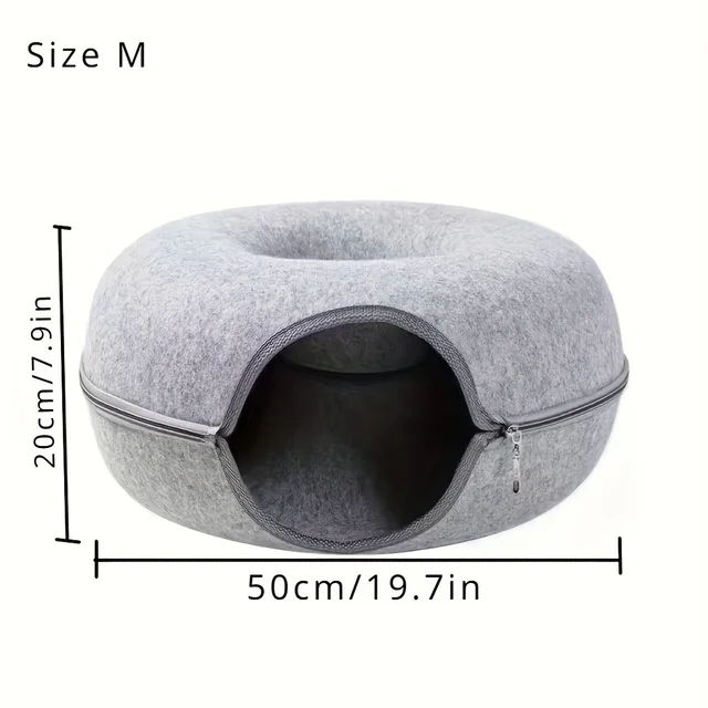 Wool Felt Cat Tunnel Nest – Modern Style Uncharged Donut Bed, Detachable & Washable All-Season Cat House, 1pc Cozy Cat Condo 6