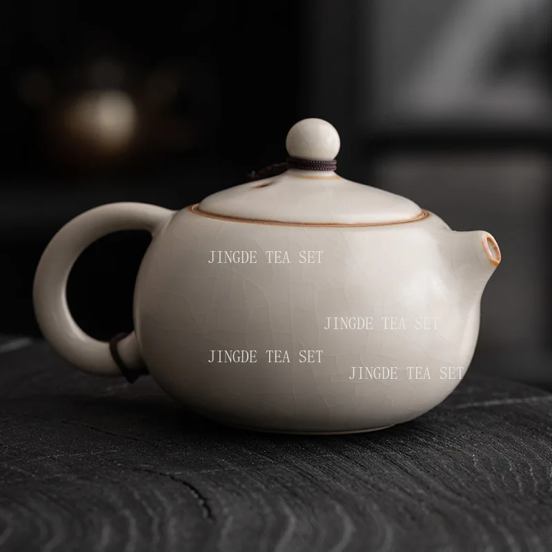 170ml Off White Ceramic Teapot Household High-end Ru Kiln Tea Pot Nourishing Kung Fu Tea Set Chinese Drinking Utensils