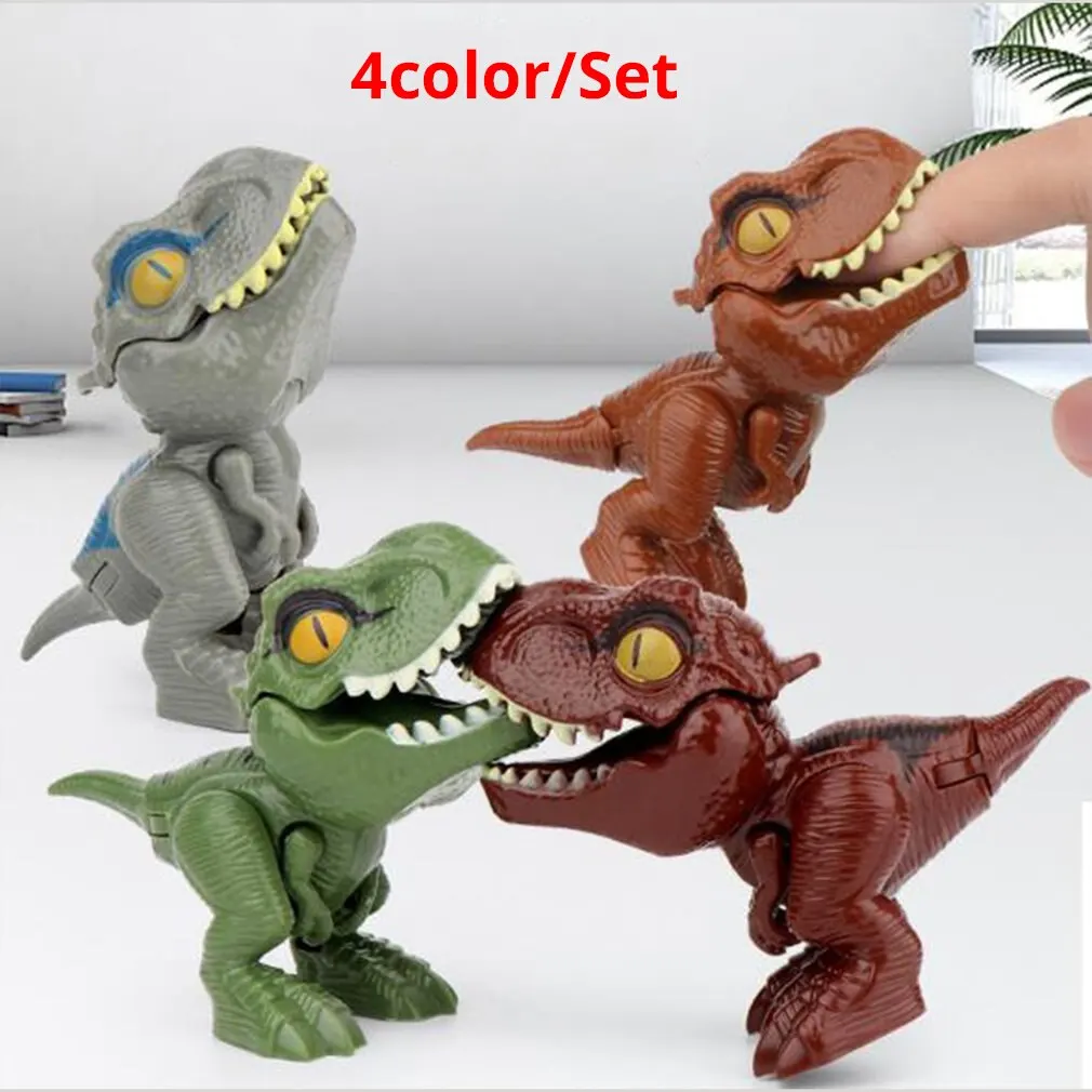 Finger Dinosaur Toys 4pcs Anime Action Figures Funny Dino Eggs Interactive Biting Hand Creative Tricky Tyrannosaurus Model