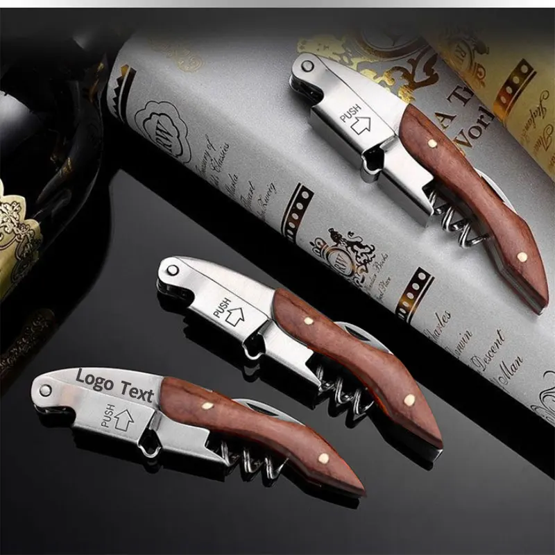 Free custom your logo/text/name Luxury Wine Opener Wood Handle Corkscrew Multifunction Bottle Opener Bar Tool Winery Gifts mini spatula