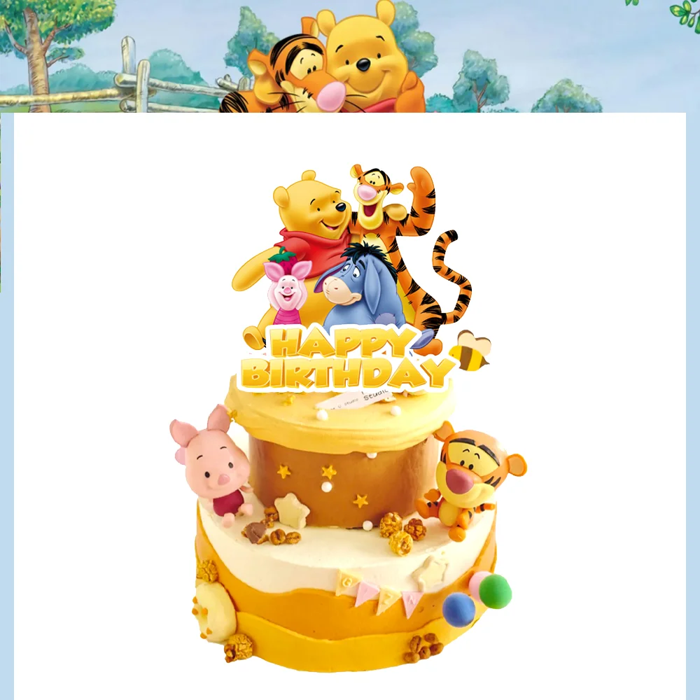 Disney Winnie the Pooh Birthday Party Supplies Cake Toppers Cup Cake Flags Happy Birthday Baby Shower Kids
