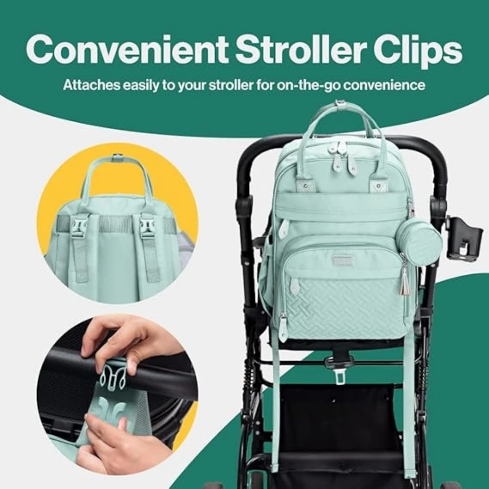 Roll over image to zoom in BabbleRoo Sage Green Unisex Baby Essentials Backpack-Spacious Diaper Bag with Changing Pad, Stroll
