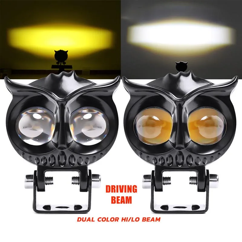 

Dual Color LED Lens Spotlight White Yellow Light Owl Auxiliary Fog Lamp Double Lenses Spotlights For Motorcycle ATV Buggy Car