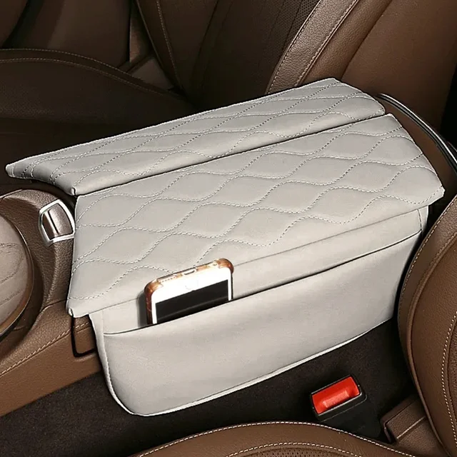Center Console Armrest Cover - Scratch Proof PU Leather Mat, 12.3" X 7.5", Black