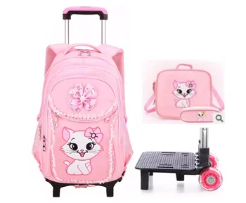 3pcs Children School Rolling backpacks bag for kids wheeled backpack bag for Girls School Trolley bags Cat Style Girls Backpack 1