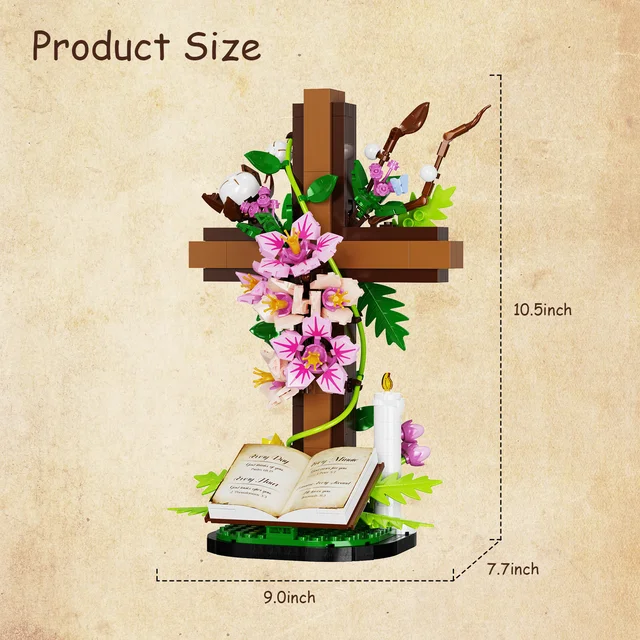 Jesus Cross Flower Building Set,Religious Cross Collectibles Blocks Toys Christmas, Christian, Birthday Gifts for Mothers, Women