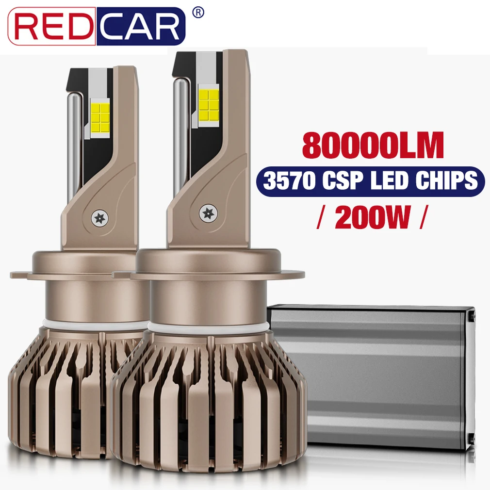 

2pcs 80000LM 200W H7 Led Headlight 6000K H4 H8 H11 9012 Hir2 9005 HB3 9006 HB4 Auto Lamp Turbo 6000K 3570 CSP White Fog Light
