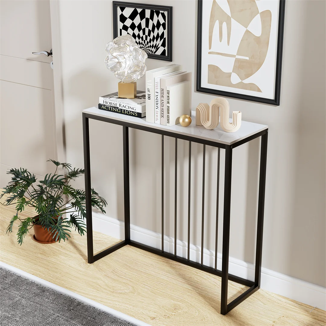 LUVODI Black Metal Frame Rectangle Console Entry Table Storage Accent Table behind Sofa for Entryway