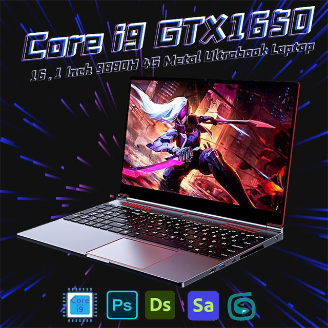 16.1 Inch Gaming Laptop Intel Core i9-10885H GTX 1650 4G Ultrabook Computer Windows11 2*DDR4 2*M.2 NVMe SSD Fingerprint Unlock 3