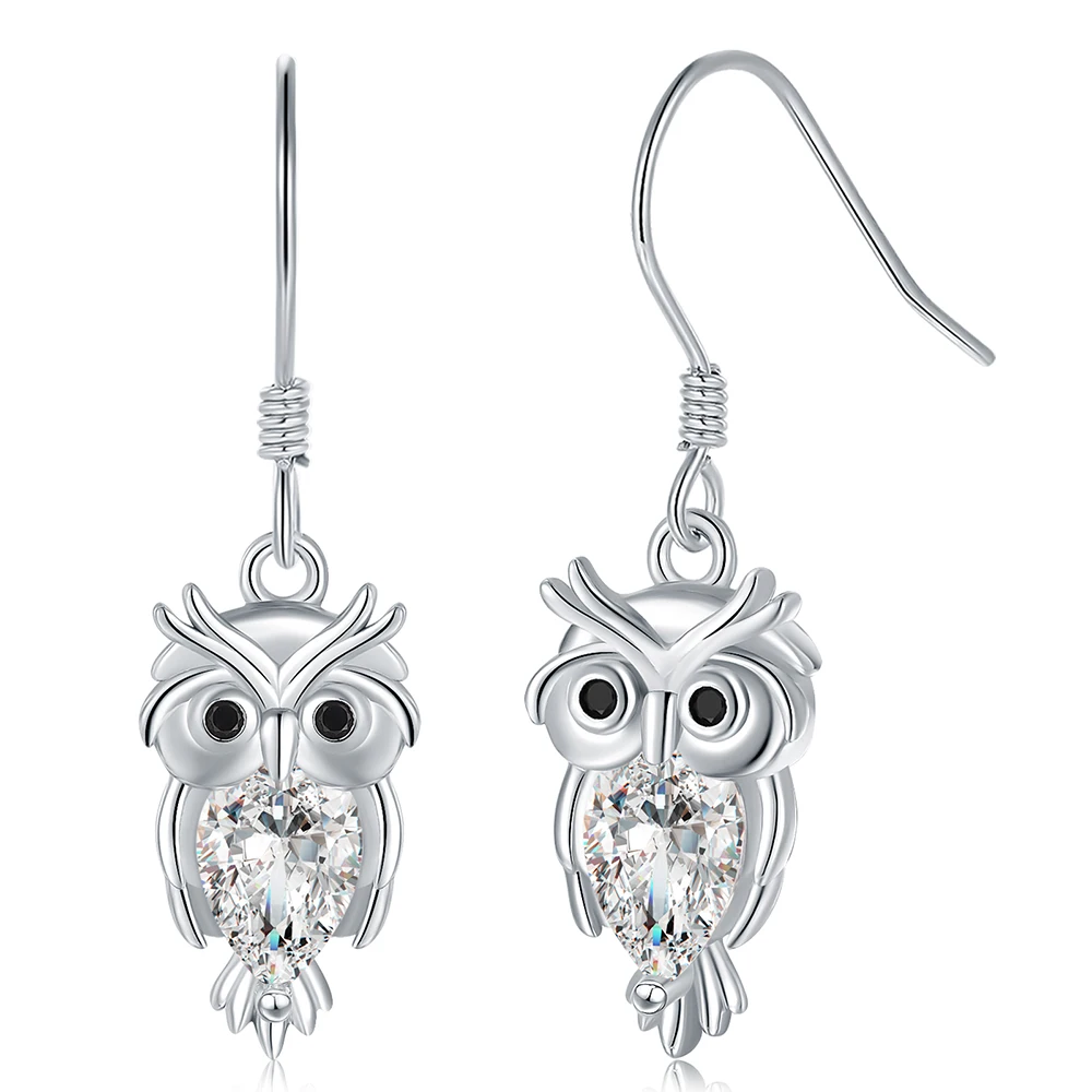 

925 Sterling Silver Cute Animal Owl Drop Earrings Jewelry With Cubic Zirconia Birthday Christmas Gifts For Women Mom Teen Girls