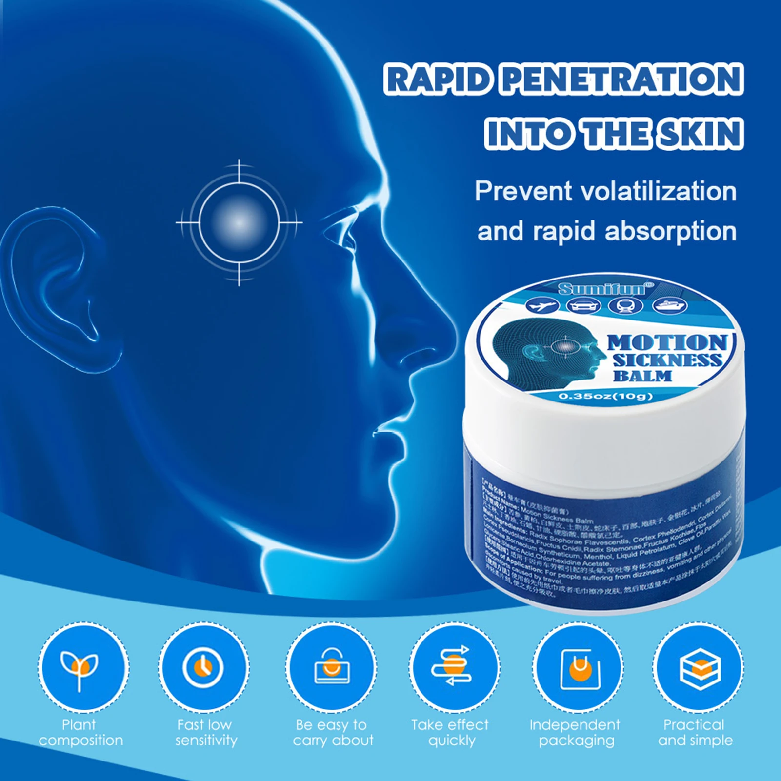 1pcs 10g New Motion Sickness Cream Relieve Headache Dizziness Nausea