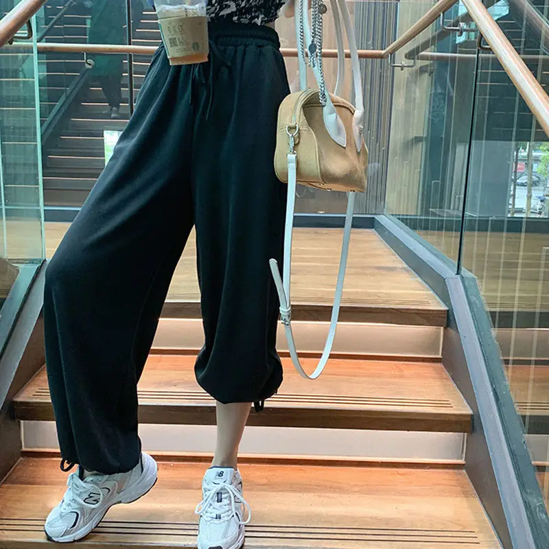 Summer High Waist Casual Sports Pants Women Loose White/Black Pants Harlan Lantern Pants Woman 2023 pregnant women autumn style wide legged pants harlan slacks high waist maternity belly trousers casual pants green black