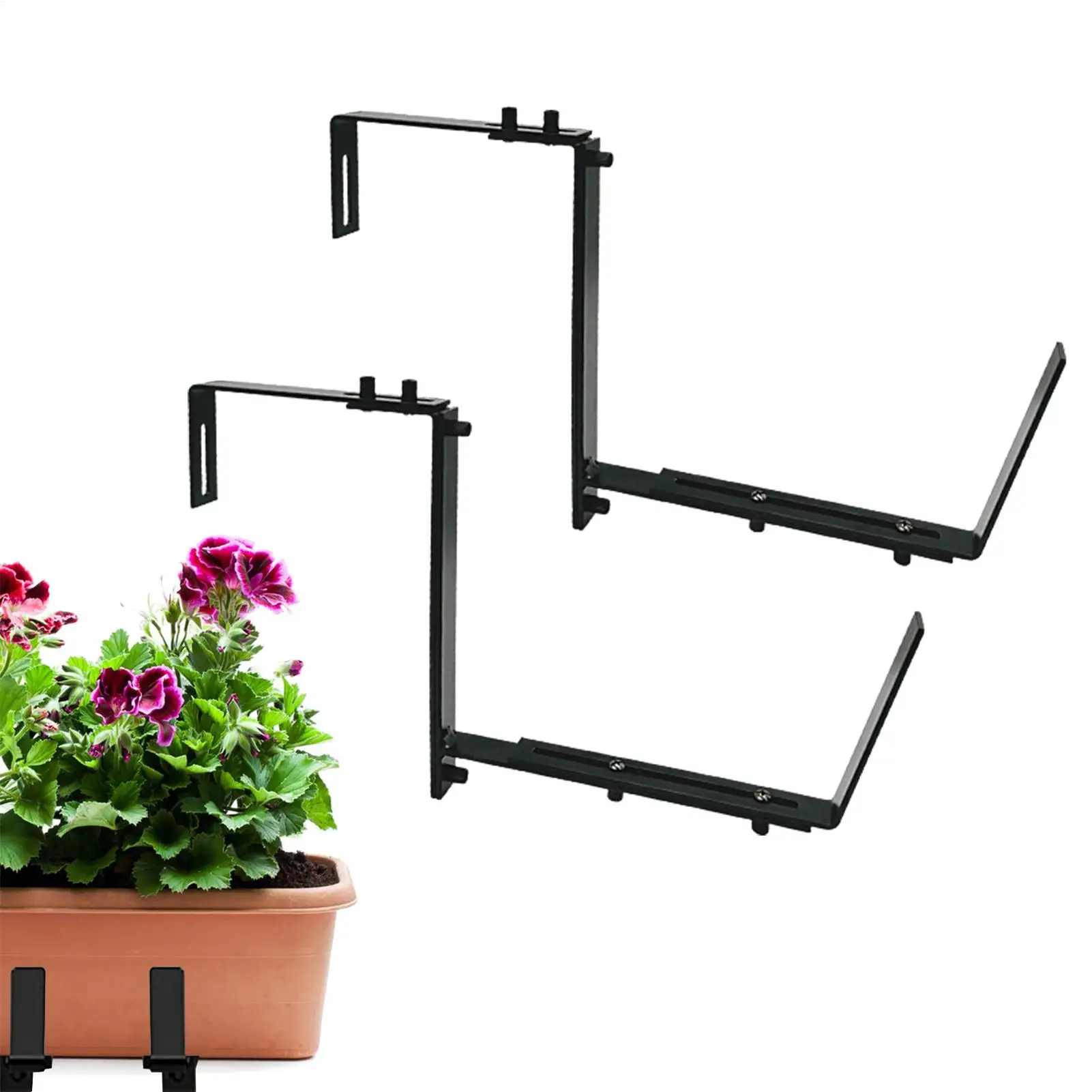 1 Pair Window Box Brackets 2Pcs/set Adjustable Flower Pot Holder Reusable Heavy Duty Garden Balcony Flower Pot Hook For Deck