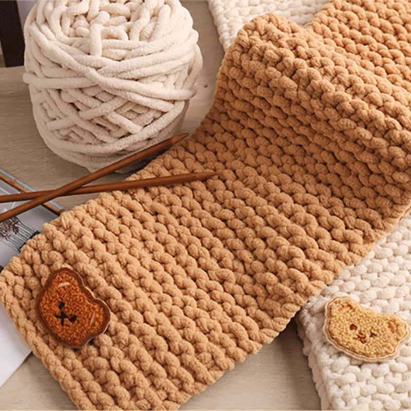 Chenille Knitting Yarn Soft Ice Strip Line Cotton Yarn DIY Wool Yarn for Hand Knitting Scarf Thick Wool Wholesale