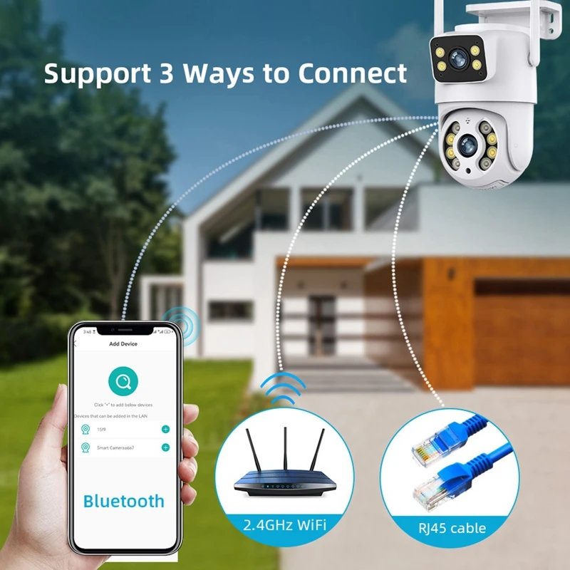 ABVH-Camera Dual Lens Outdoor Night Vision Human Detection Auto Track CCTV Surveillance IP Camera Security Protection EU Plug