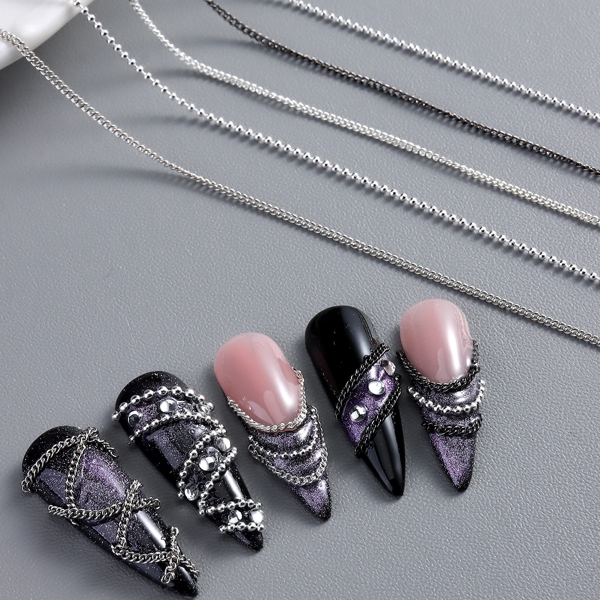 Metall-Nagelkunstketten, Gold-Silber Nagelketten, 3D Nageldekoration, Charmanter Nagelschmuck, Persönlicher Nageldesign-Ornament für Maniküre – Detail 5