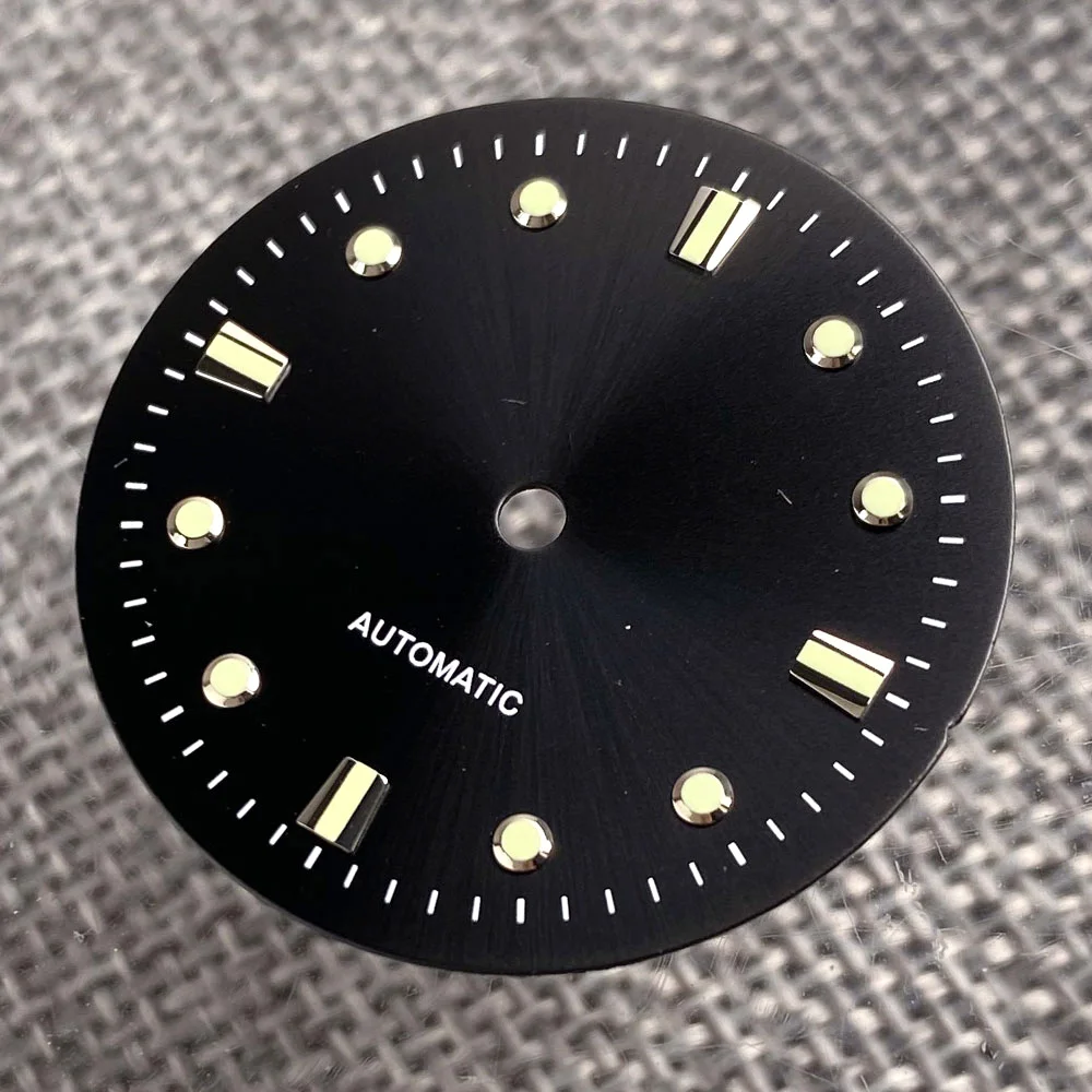 Vintage Black Sterile 29mm Watch Dial with Green Luminous Hands