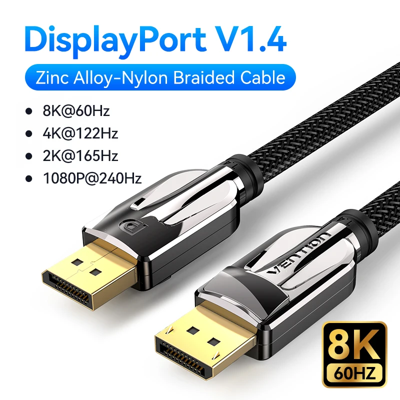 8K Ultra HD DisplayPort 1.4 Cable with High-Speed Audio & Video Transmission