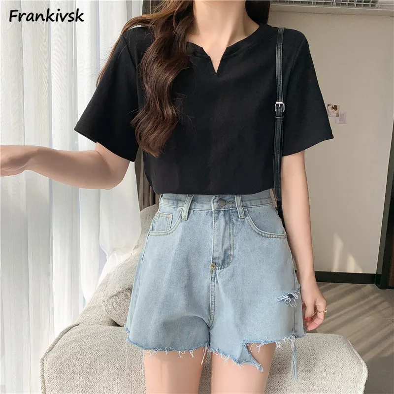 

Однотонные женские летние универсальные модные облегающие футболки с V-образным вырезом и рукавом до локтя в японском стиле Повседневная Уличная одежда в стиле Харадзюку элегантная ретро для отдыха