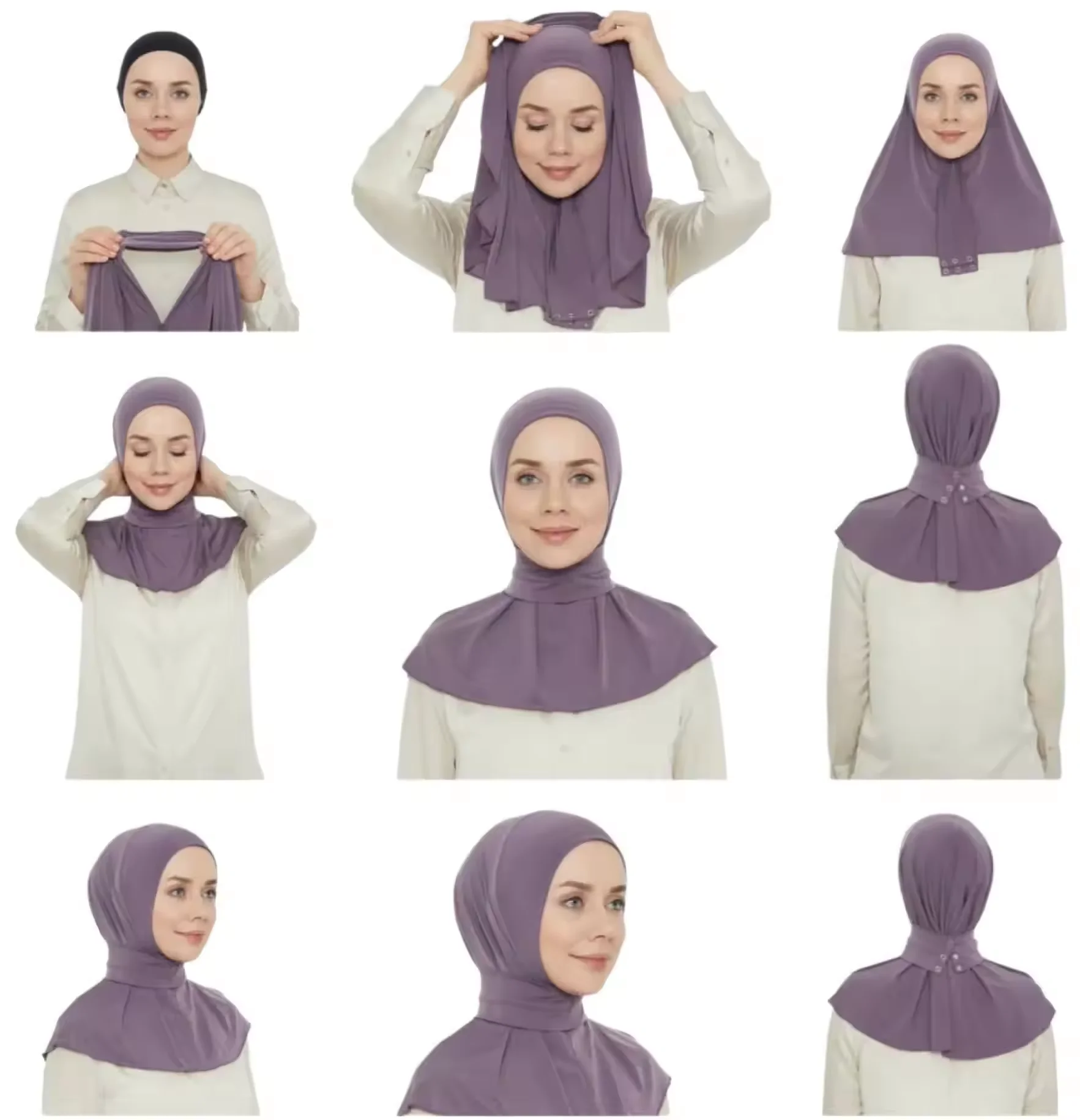 Ready To Go wear Instant Hijab for Ladies Girls Women With Tie Back Buttons Premium Quality Jersey Scarf muslim headwear head scarf hijab headscarf hijab hats female head wraps
