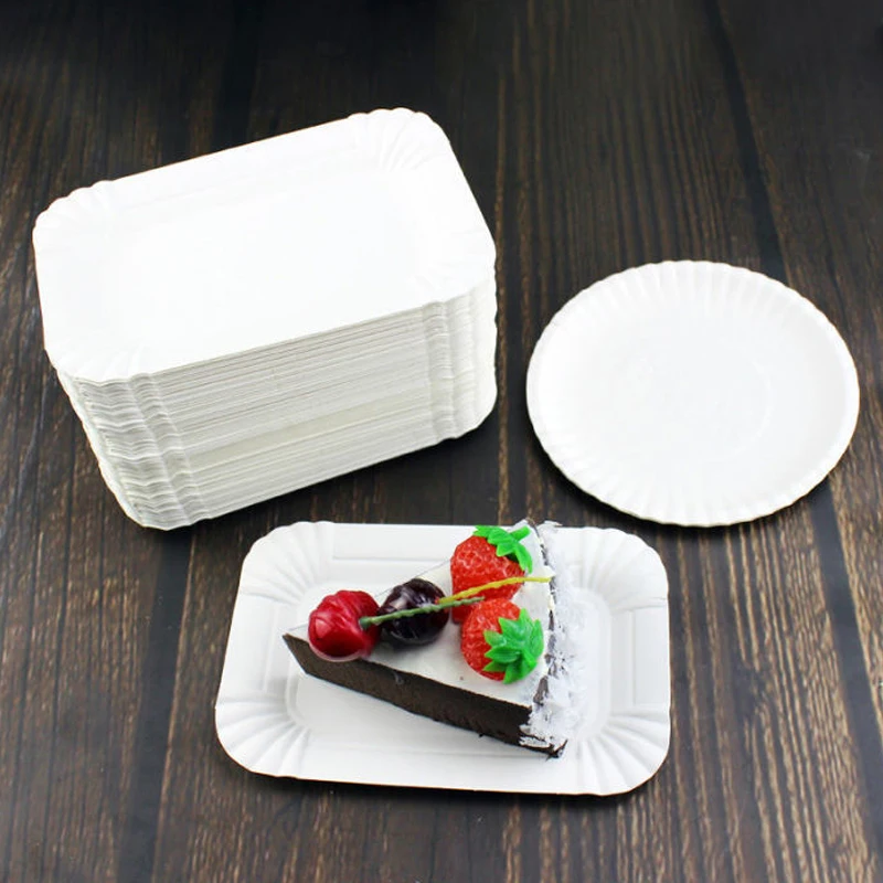 Rectangle round disposable dessert cake plate wedding party environmental protection paper plate tableware