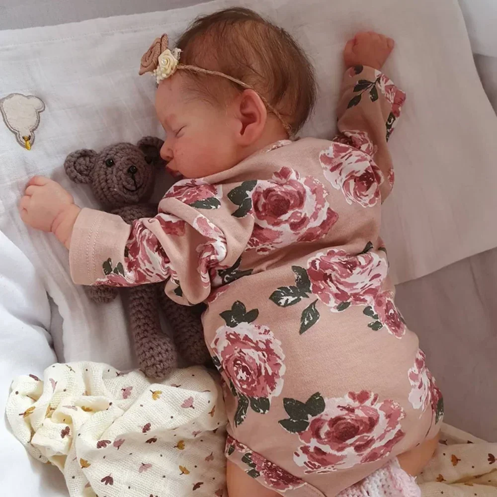 Фото Кукла новорожденная Reborn Bebe Rosalie, 19 дюймов, спящий малыш, ручная роспись, Реалистичная 3d-кожа с видимыми венами №2