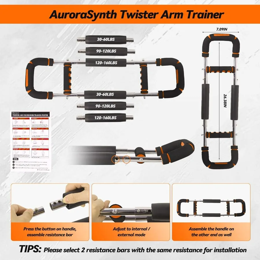Twister Arm Trainer, Adjustable Chest Workout Equipment with 6 Resistance Levels Springs (30-160 Lbs), Arm Trainer for Men & Wom