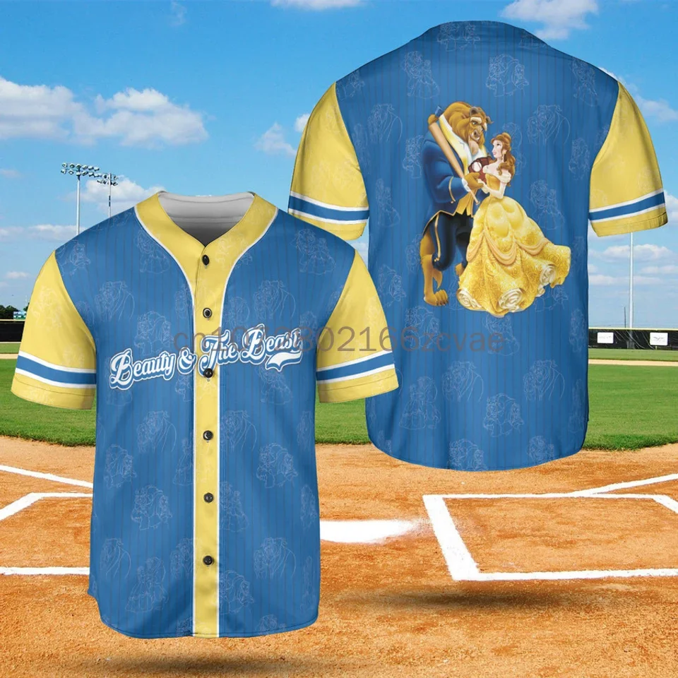 2024 Disney Beauty And The Beast Maglia Da Baseball Casual Fashion Button Street Camicia Da Baseball Personalizzata