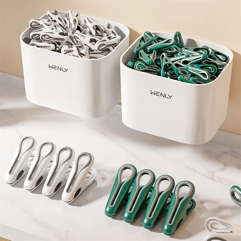 Description Picture 4 of item24/36pcs Clothes Pins With Storage Basket Plastic Laundry Hanging Pegs Clips Household Food Clip Socks Underwear Rack Holder