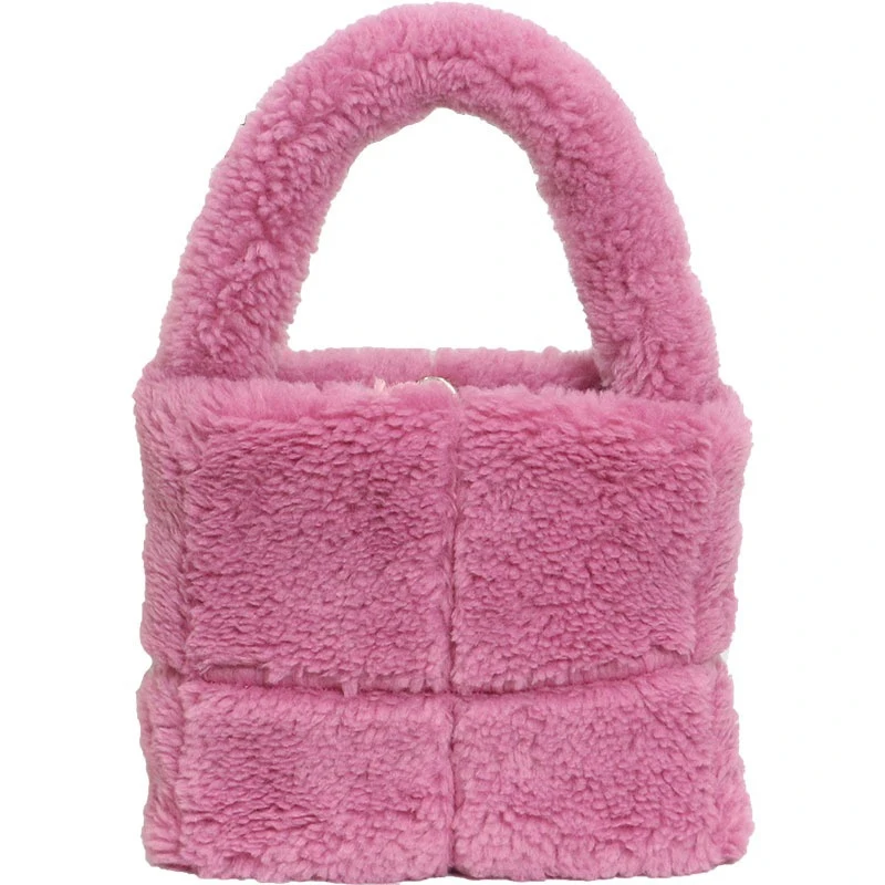 Fur Bag Elegant Ladies Luxury Wool Fur Large Capacity Handbag Car Stitch Design Solid Color Hand Pull Small Square Bag