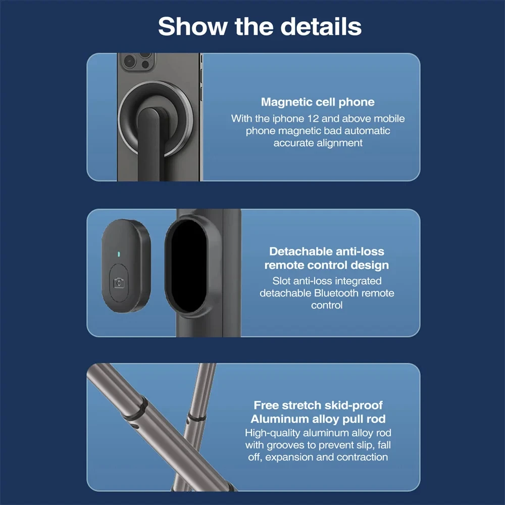 Magnetic Selfie Stick Tripod With Wireless Remote For Iphone Magsafe_voghion.com