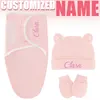 Embroidery Name Baby Blanket Hat Set Cotton Newborn Swaddle Adjustable Infant Sleeping Swaddle Wraps All Seasons 0-6 Months 2