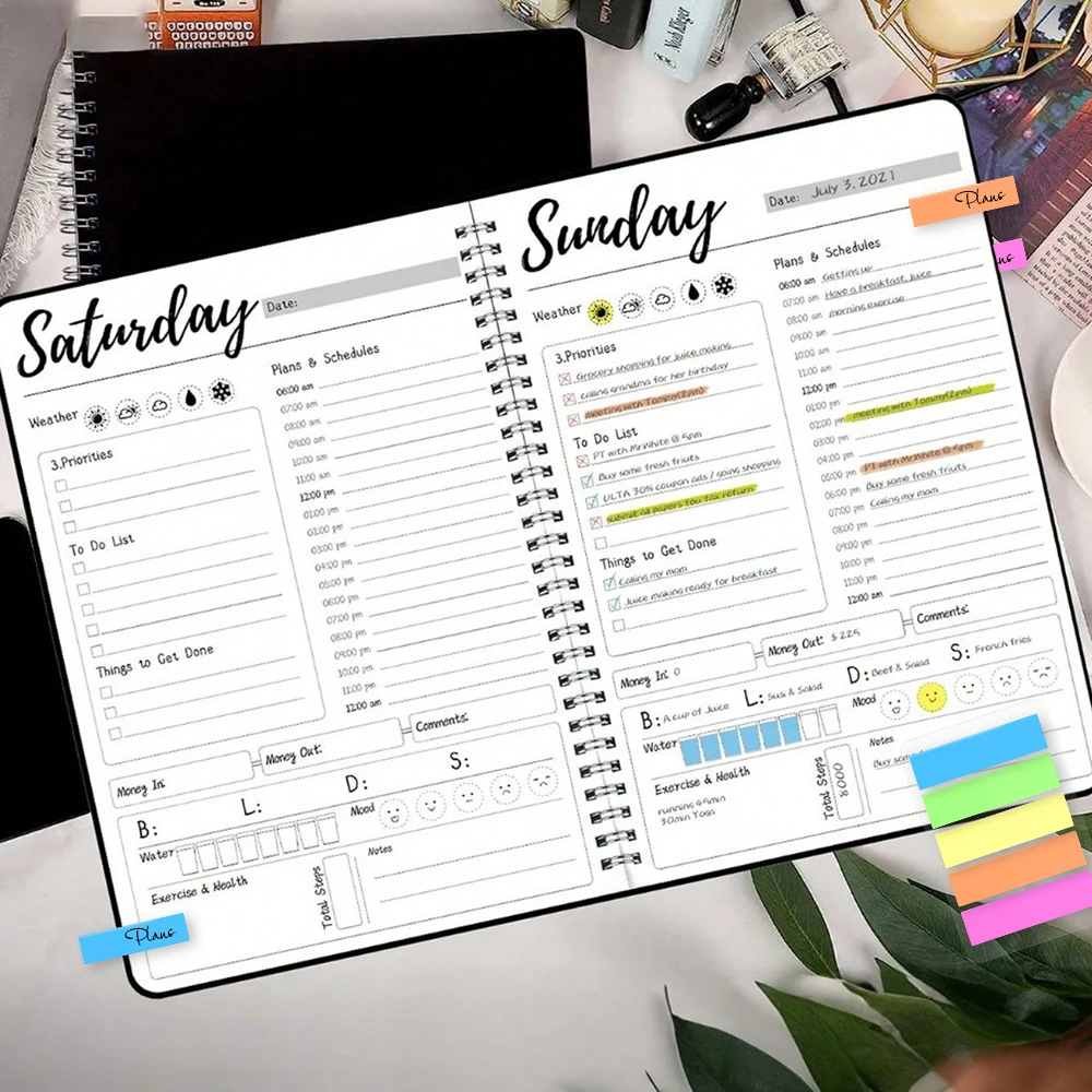 Daily Planner for Optimal Task Management and Productivity with Color Index Stickers