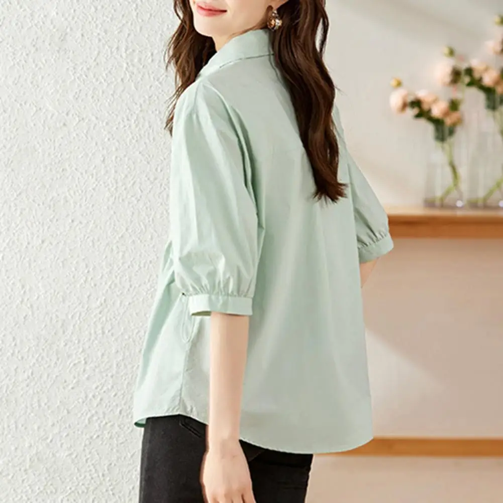 

Women Lapel Shirt Basic Style Women Shirt Stylish Women's Summer Shirt with Lapel Buttons Closure Half Sleeves Adjustable for A