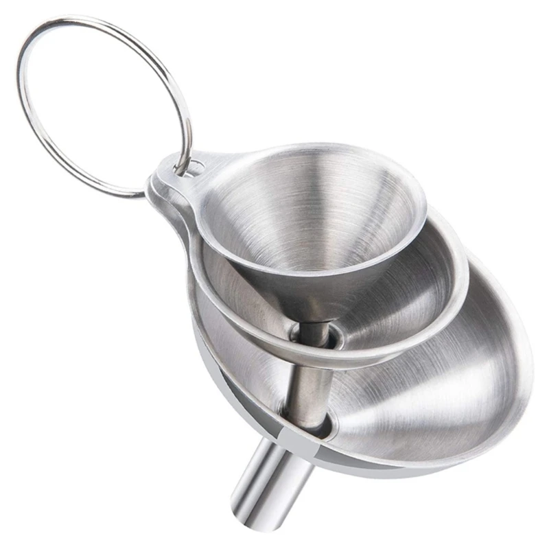 

3 в 1 воронка из нержавеющей стали для наполнения бутылок, набор кухонных воронок для переноса эфирного масла, жидких жидкостей,